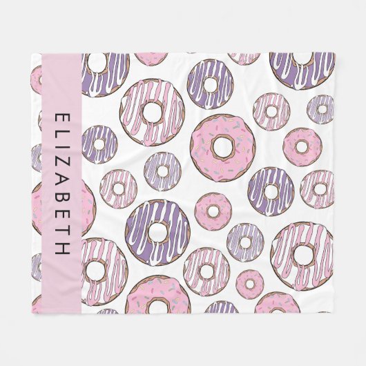 ピンクのドーナツ,紫のドーナツ,ふりかけ,あなたの名前 フリースブランケット (正面(横))