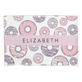 ピンクのドーナツ，紫のドーナツ，ふりかけ，あなたの名前 枕カバー (正面)