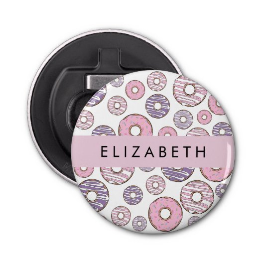 ピンクのドーナツ,紫のドーナツ,ふりかけ,あなたの名前 栓抜き (正面)