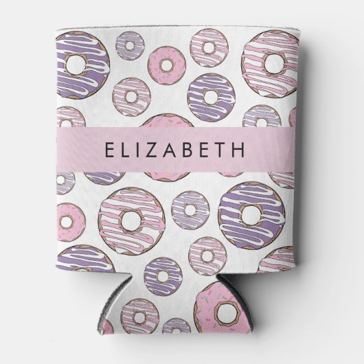 ピンクのドーナツ，紫のドーナツ，ふりかけ，あなたの名前 缶クーラー (正面)