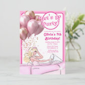 ピンクのドールカー誕生日パーティー 招待状 (スタンド正面)