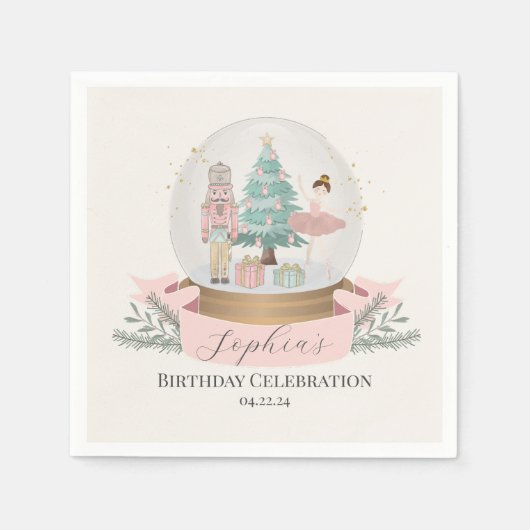 ピンクのナツクラッカーのクリスマスバースデーパーティーの食器 スタンダードカクテルナプキン (正面)