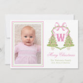 ピンクのナツクラッカークリスマスツリーモノグラムクレスト シーズンカード (正面)