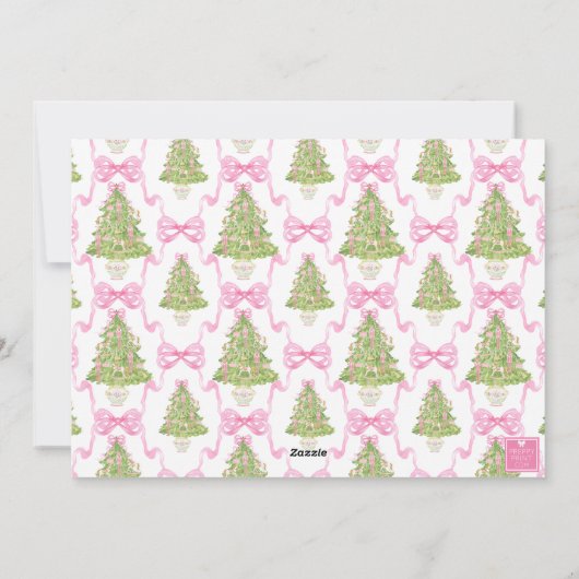 ピンクのナツクラッカークリスマスツリーモノグラムクレスト シーズンカード (裏面)