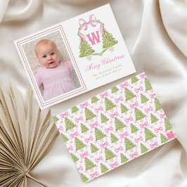 ピンクのナツクラッカークリスマスツリーモノグラムクレスト シーズンカード