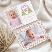 ピンクのナツクラッカークリスマスツリーモノグラムクレスト シーズンカード