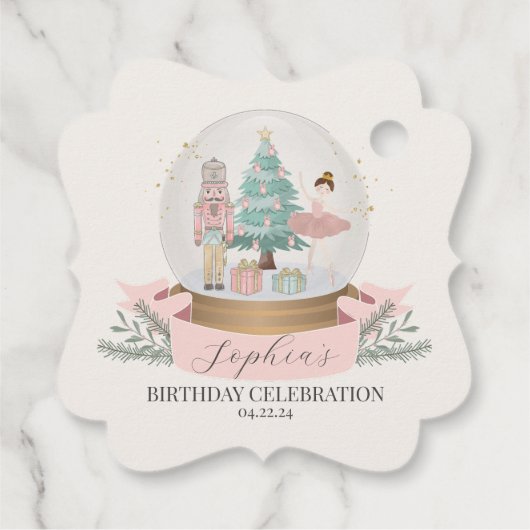 ピンクのナツクラッカークリスマスバースデーパーティーメッセージカード フェイバータグ (裏面)