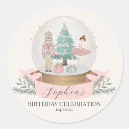 ピンクのナツクラッカークリスマスバースデーパーティーメッセージカード ラウンドシール