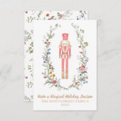 ピンクのナツクラッカーバレエ花クリスマスカード サンキューカード (正面/裏面)