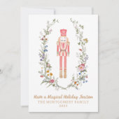 ピンクのナツクラッカーバレエ花クリスマスカード 招待状 (正面)