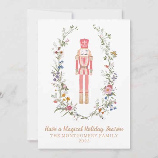 ピンクのナツクラッカーバレエ花クリスマスカード 招待状 (正面)