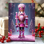 ピンクのナツクラッカーメリークリスマスグリーティングカード シーズンカード