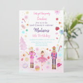 ピンクのナツクラッカーランド・オブ・スイーツウィンター誕生日 招待状 (スタンド正面)