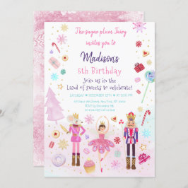 ピンクのナツクラッカーランド・オブ・スイーツウィンター誕生日 招待状