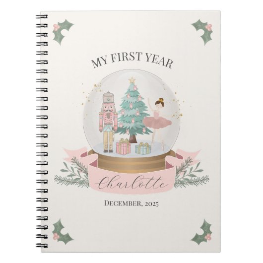ピンクのナツクラッカー赤ちゃんシャワー初年度マイルストーン ノートブック (正面)