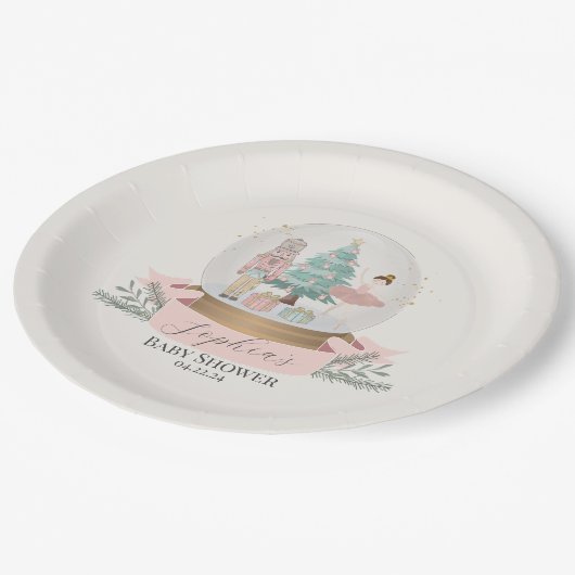 ピンクのナツクラッカーchraistmas赤ちゃんシャワーパーティー ペーパープレート (アングル)