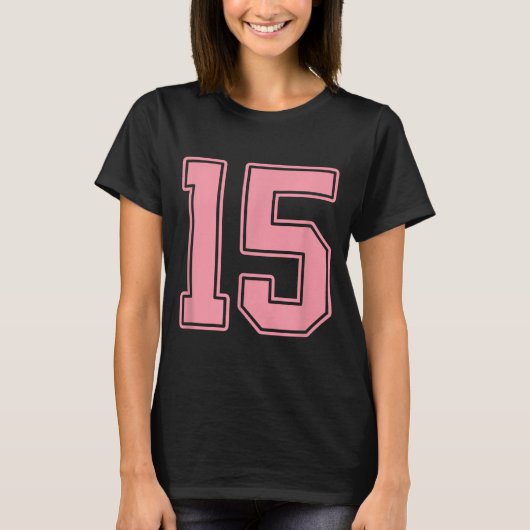 ピンクのナンバー15ジャージ選手ユニフォーム #15 Tシャツ (正面)