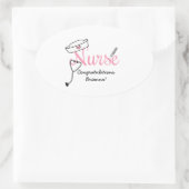 ピンクのナース卒業優遇名ステッカー 楕円形シール (バッグ)