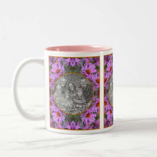 ピンクのニューイングランドのアスター花あなたの写真を追加 ツートーンマグカップ (左)