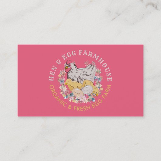 ピンクのニワトリの雌の卵のファームハウス 名刺 (正面)