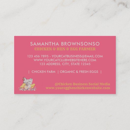 ピンクのニワトリの雌の卵の農家 名刺 (裏面)
