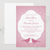 ピンクのヌーベル フローラル フレーム ブライダル シャワー 招待状 (正面/裏面)