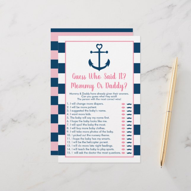 ピンクのネイビーいかり推測それがシャワーのゲームを言った (正面/裏面インサイチュ)