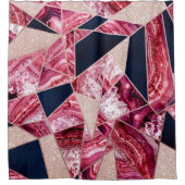 ピンクのネイビーグリッター瑪瑙フォイル幾何三角形 シャワーカーテン (正面)