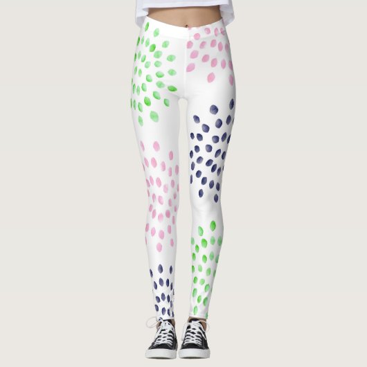 ピンクのネイビーグリーン花模様の水色 レギンス (正面)