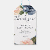 ピンクのネイビーフローラ赤ちゃんシャワー水色ありがとう ギフトタグ (正面)