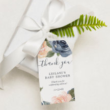 ピンクのネイビーフローラ赤ちゃんシャワー水色ありがとう