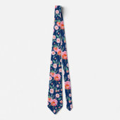 ピンクのネイビーブルーウォーターバラパタ結婚ーン ネクタイ (正面)