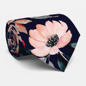 ピンクのネイビーブルー緑の水色フローラルパターン ネクタイ (ロール)