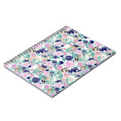 ピンクのネイビーブルー金ゴールド水彩花パターン ノートブック (左側)