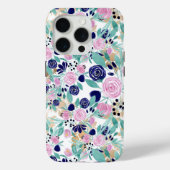 ピンクのネイビーブルー金ゴールド水彩花パターン Case-Mate iPhoneケース (裏面)