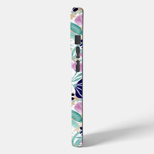 ピンクのネイビーブルー金ゴールド水彩花パターン Case-Mate iPhoneケース (裏面 / 左)