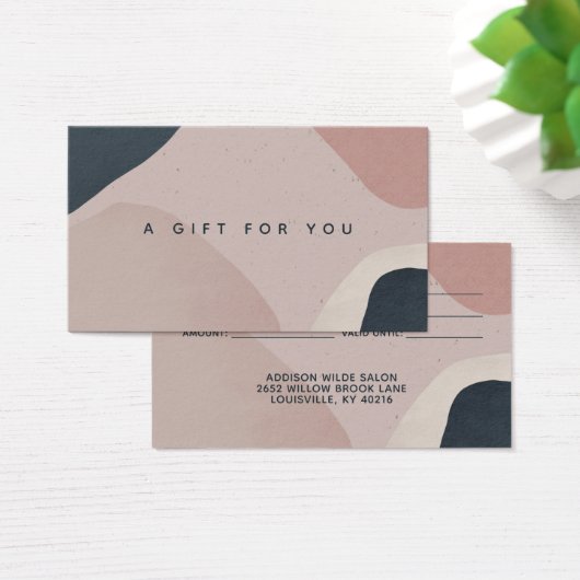 ピンクのネイビーモダンブルー抽象芸術形状ギフトカード (デスク)