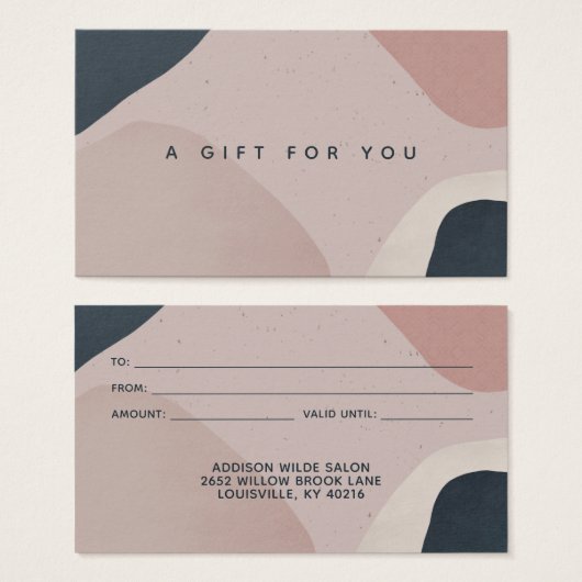 ピンクのネイビーモダンブルー抽象芸術形状ギフトカード (正面&裏面)