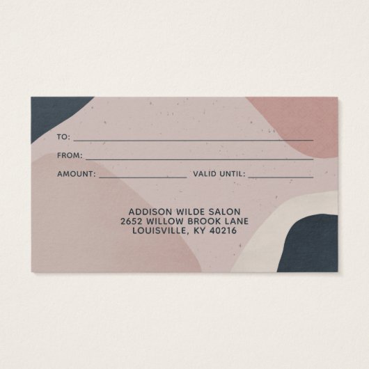 ピンクのネイビーモダンブルー抽象芸術形状ギフトカード (裏面)
