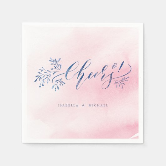 ピンクのネイビー書道応援素朴なフローラ結婚ズ スタンダードカクテルナプキン (正面)