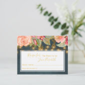 ピンクのネイビー金ゴールドロマンチックな花嫁になるレシピカード ポストカード (スタンド正面)