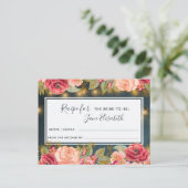 ピンクのネイビー金ゴールドロマンチックな花嫁になるレシピカード ポストカード (スタンド正面)