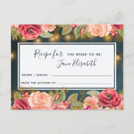 ピンクのネイビー金ゴールドロマンチックな花嫁になるレシピカード ポストカード