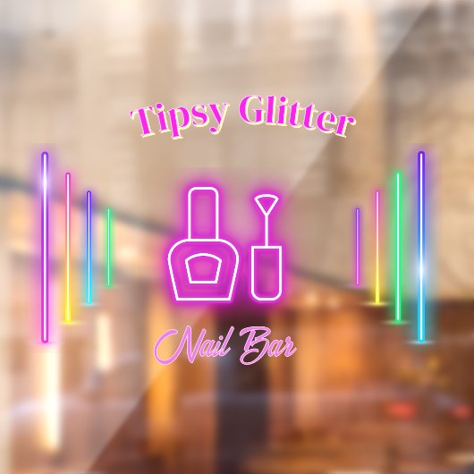 ピンクのネオンがおしゃれなトレンディなグローにインスパイアされたネイルスタジオバー ウィンドウサイン (シート2)