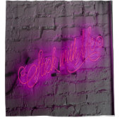 ピンクのネオンのサインを付ける シャワーカーテン (正面)