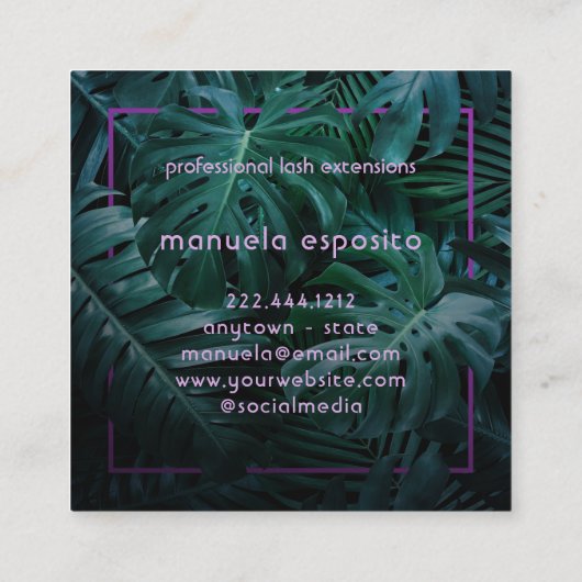 ピンクのネオンの熱帯まつげビジネス スクエア名刺 (裏面)
