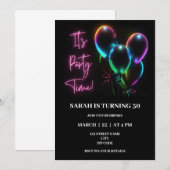 ピンクのネオンをテーマにした誕生日招待状 招待状 (正面/裏面)