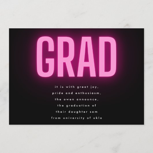 ピンクのネオンエレガントラグラデーションード写真パーティーの招待 招待状 (裏面)