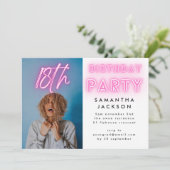 ピンクのネオングラデーションホワイト18thバースデーパーティー写真 招待状 (スタンド正面)