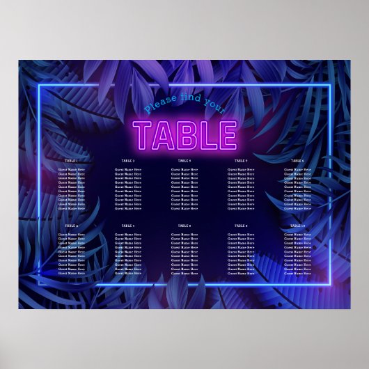 ピンクのネオングロー誕生日のダウンロード可能なシーティングチャート ポスター (正面)